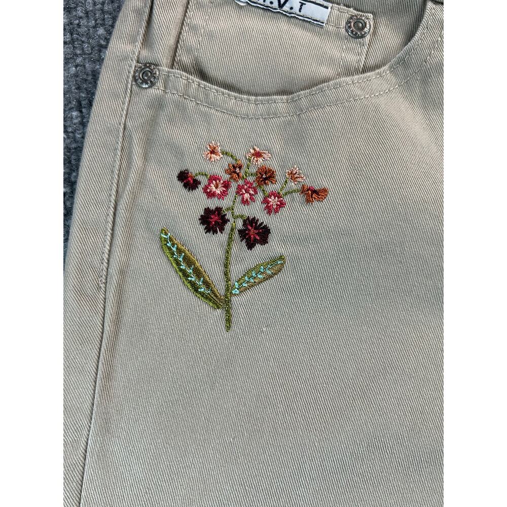 RVT Fit&Flare Girls 7/8 & 9/10 Khaki Embroidered Floral Pants Cotton Bootcut NWT - Picture 5 of 12